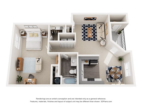 a 3d floor plan of a house with a bedroom and living room
